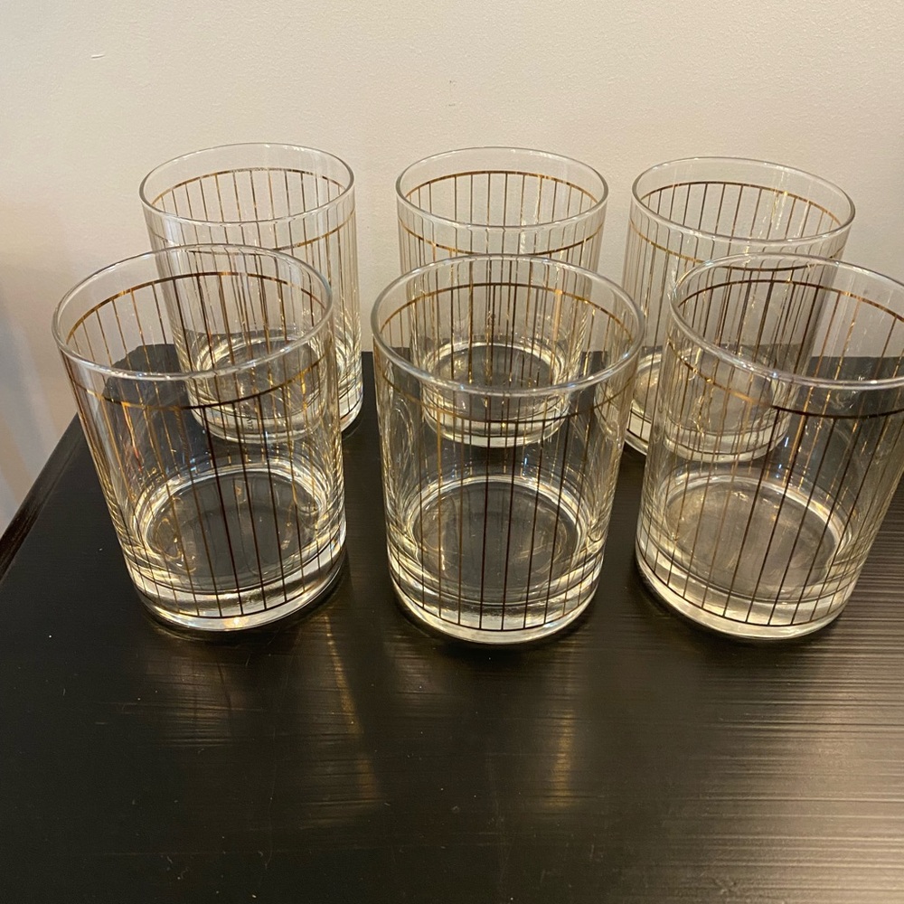 6 Culver Gold-Accented Glasses signed